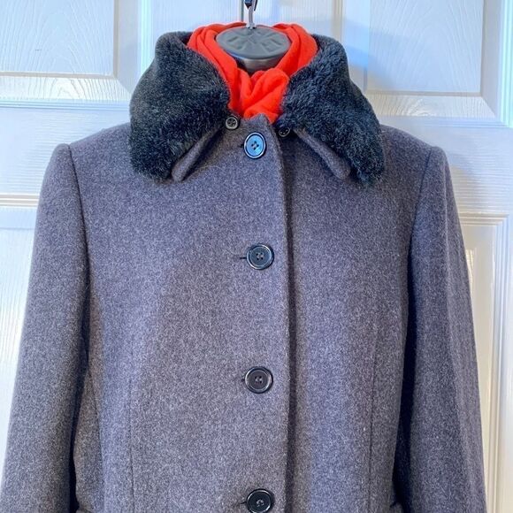 CHARCOAL GRAY CHARLES KLEIN WOOL COAT w DETACHABLE - Picture 3 of 7